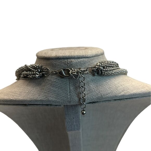 Vintage Multi Strand Metal Beads Silver Tone Chain Necklace - 37in - Picture 3 of 6